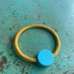 Pulsera - Goma de Pelo Mostaza Círculo Turquesa